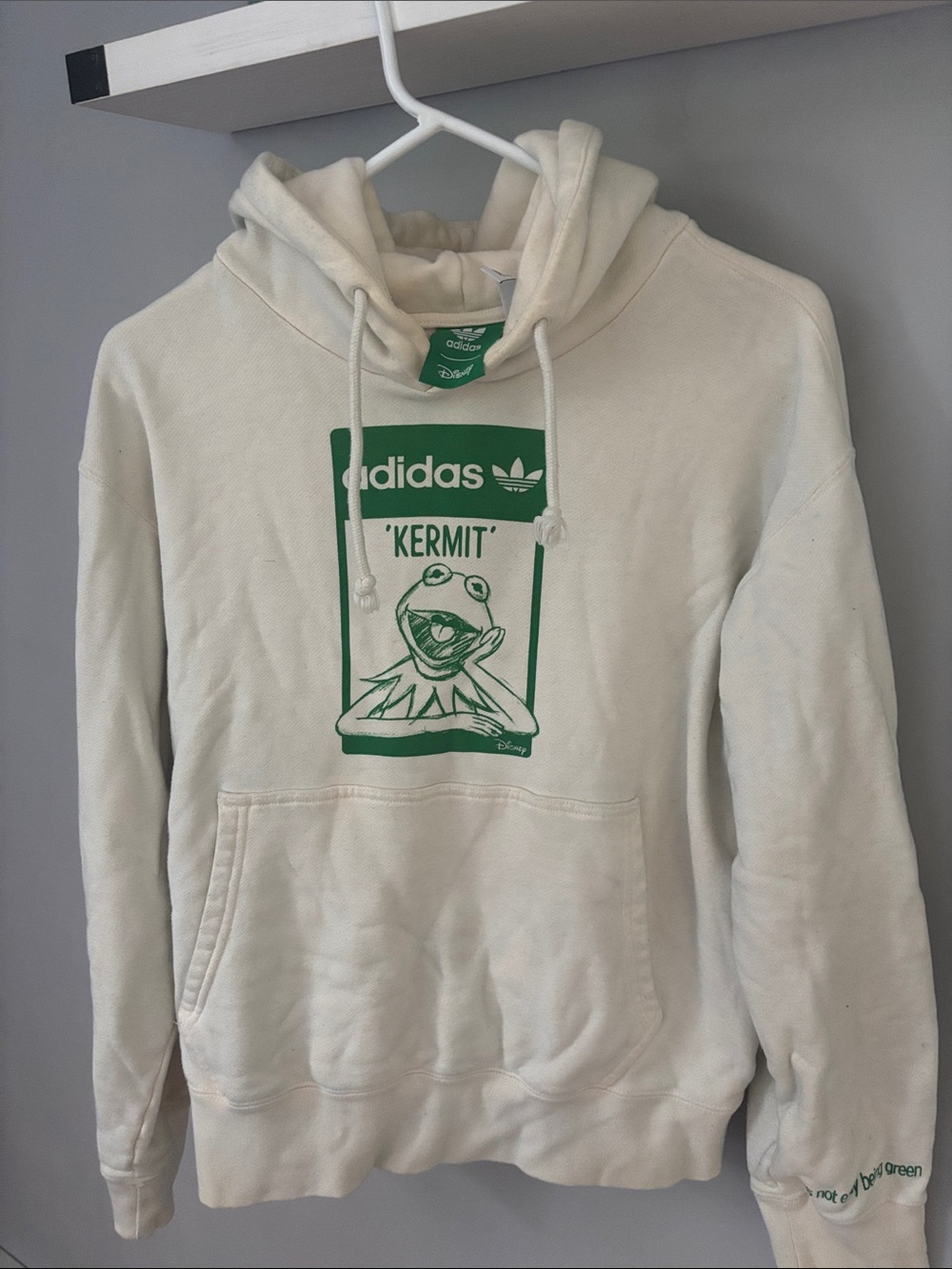 adidas Men’s White Hoodie with Green Kermit Graphic